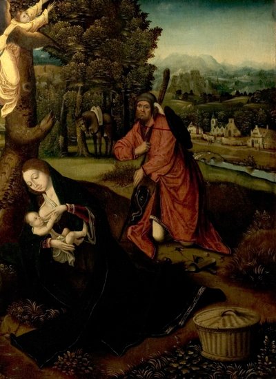 The Rest on the Flight into Egypt (Virgin, Child and St Joseph in a Landscape) by Master of the Antwerp Adoration